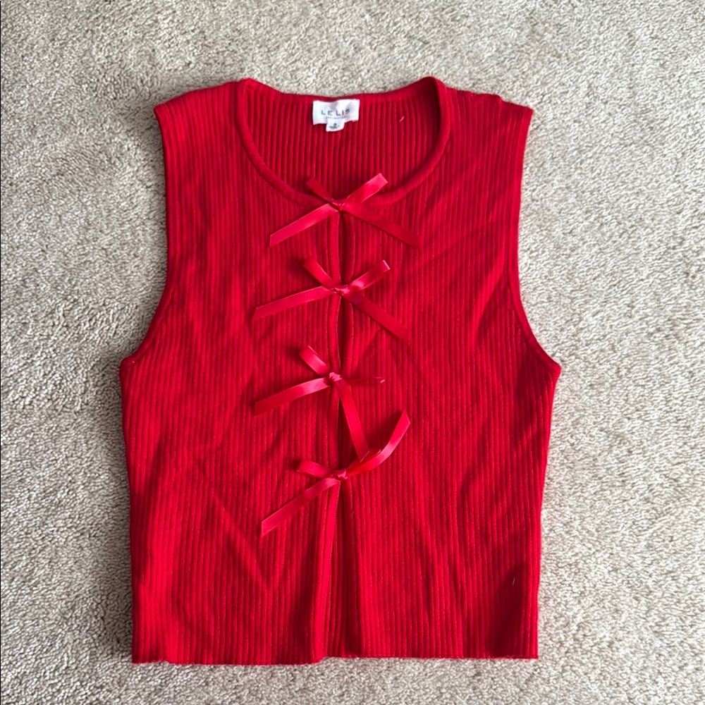Vibrant Red Bow-Accent Tank Top